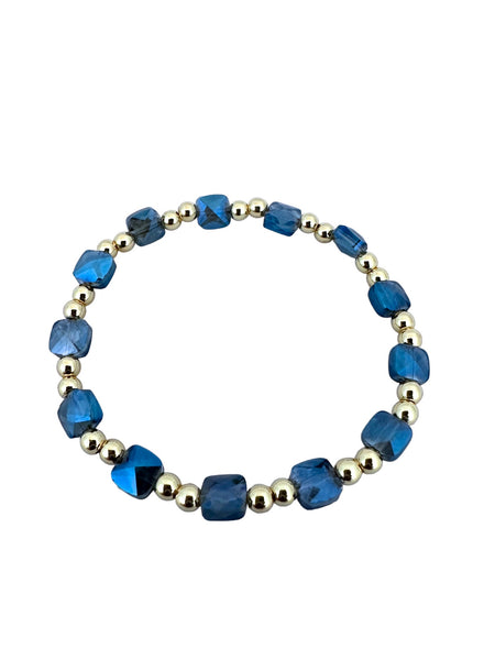 Faceted Square Beads with 4mm Gold Ball Bracelet