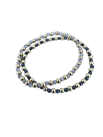 4mm Gold with Alternating Color Beaded Ball Stretch Bracelet