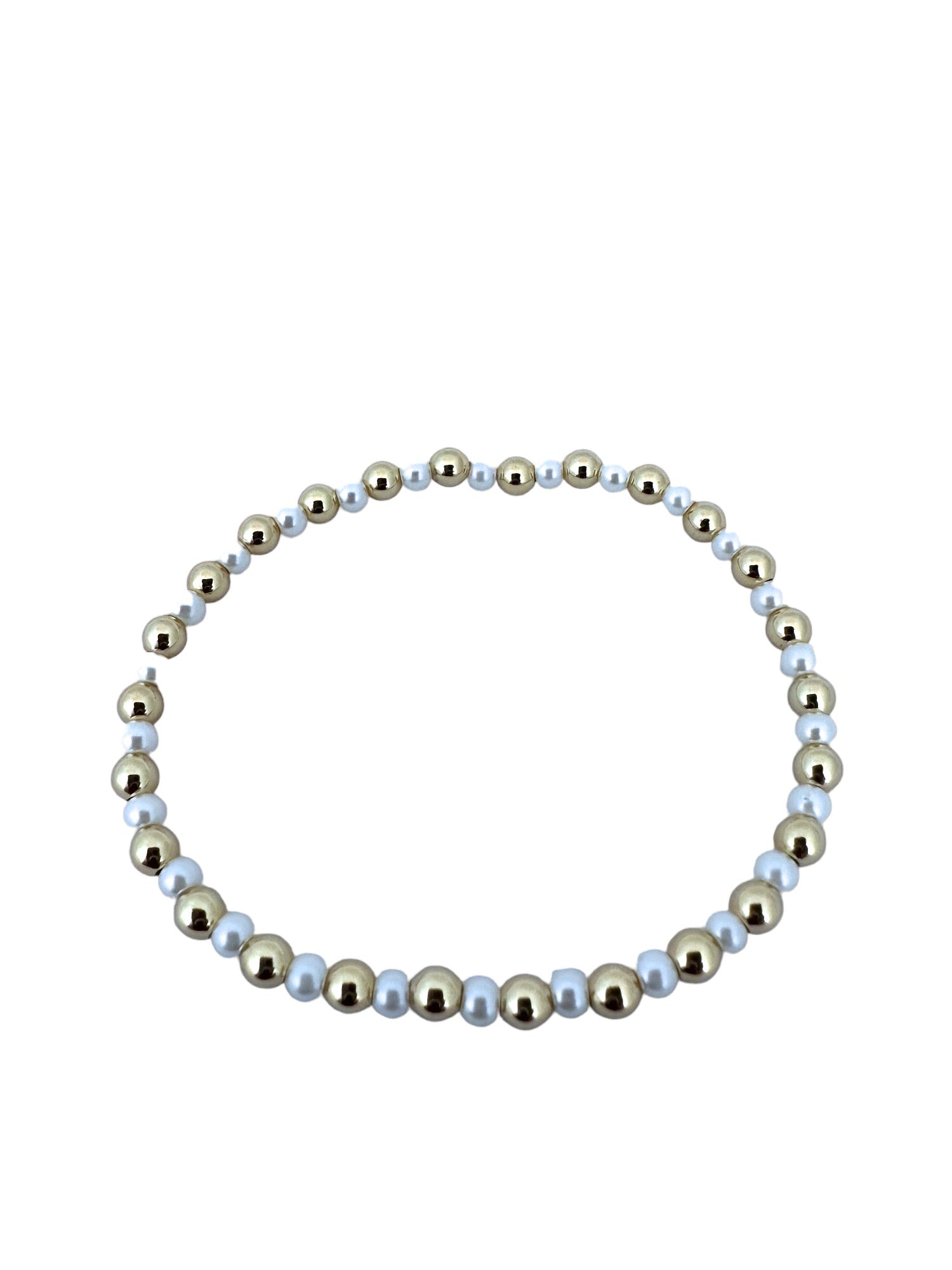 4mm Gold or Silver Balls with Alternating Pearls Stretch Bracelet