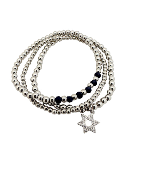 Ball Bracelet with CZ Star of David - Gold or Silver