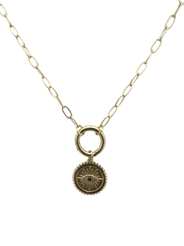 16" - 18" Gold Paperclip Necklace wit Evil Eye Charm