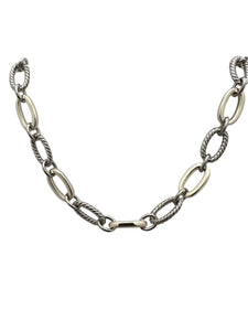 Gold and Silver Chunky Textured Oval Link Necklace