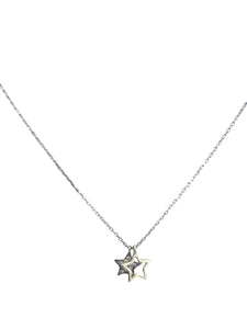Silver and Gold Double Star CZ Necklace