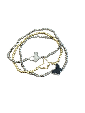 3mm Beaded Ball Stretch Bracelet with Butterfly Detail