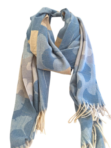 Block Pattern Cashmere Feel Scarf with Fringe