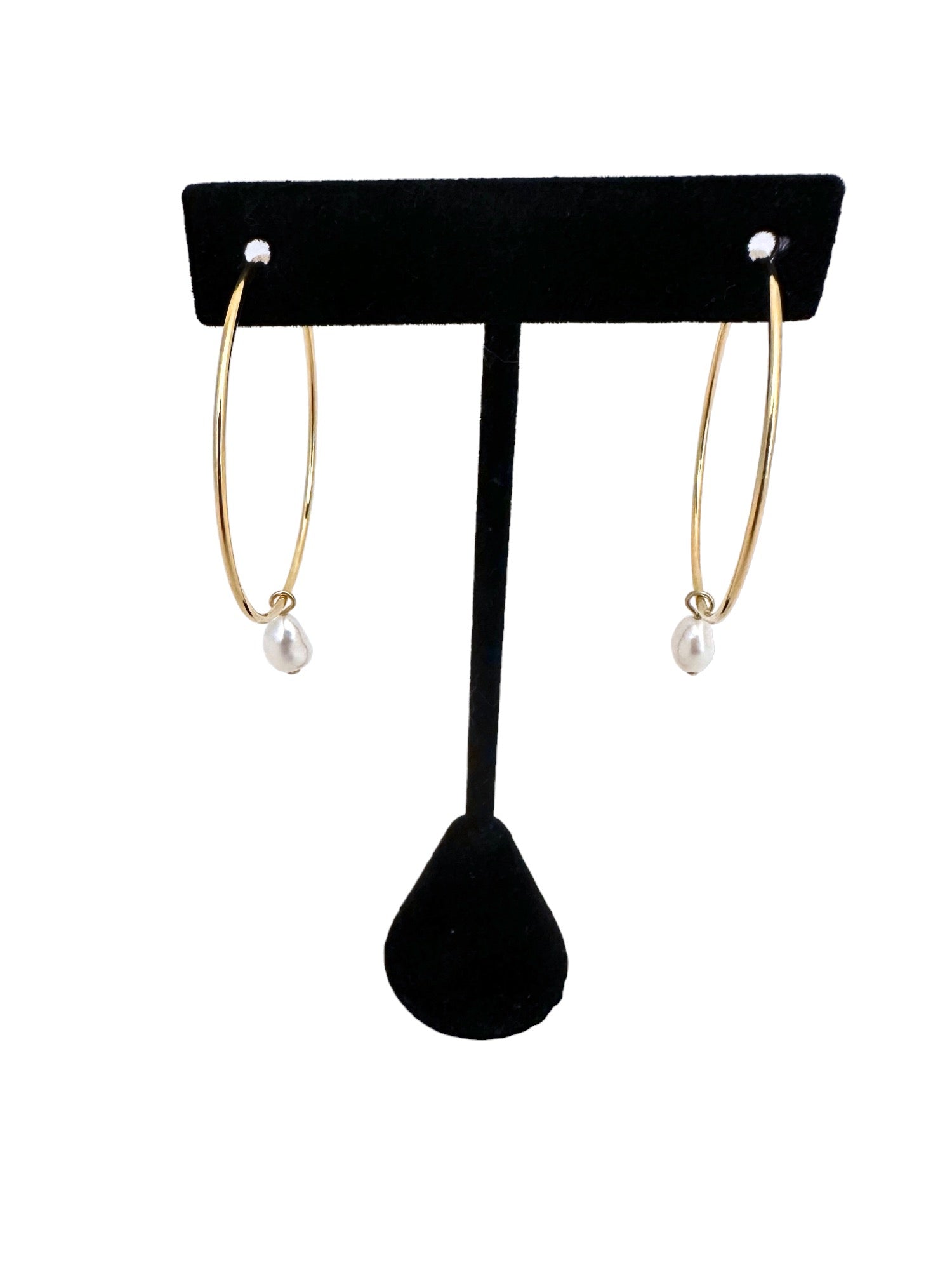 Thin Gold Hoop Earrings with Pearl Drop