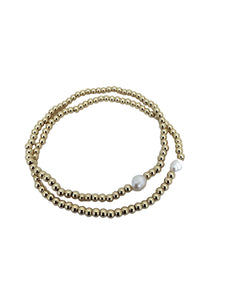 3mm Gold Ball Stretch Bracelet with Fresh Water Pearl
