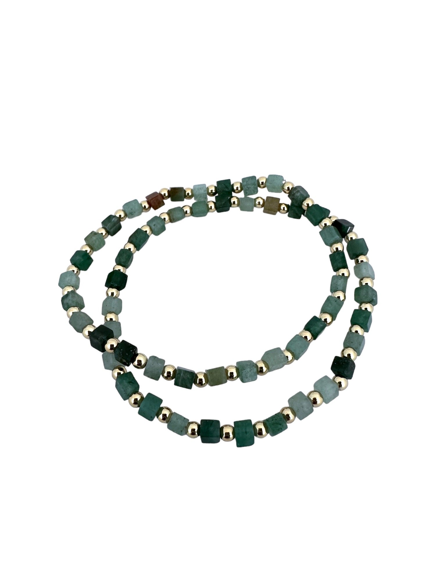 3mm Gold Balls with Rectangular Green Beads