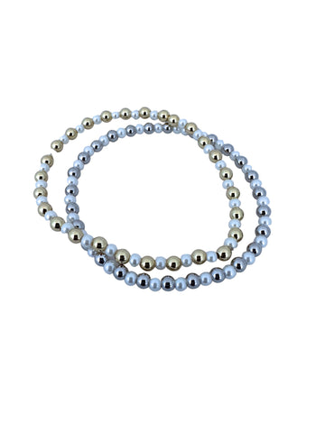4mm Gold or Silver Balls with Alternating Pearls Stretch Bracelet