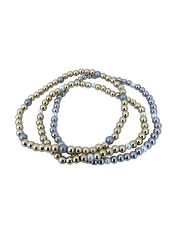 4mm Gold or Silver Ball Stretch Bracelet with Scattered Pearl Detail
