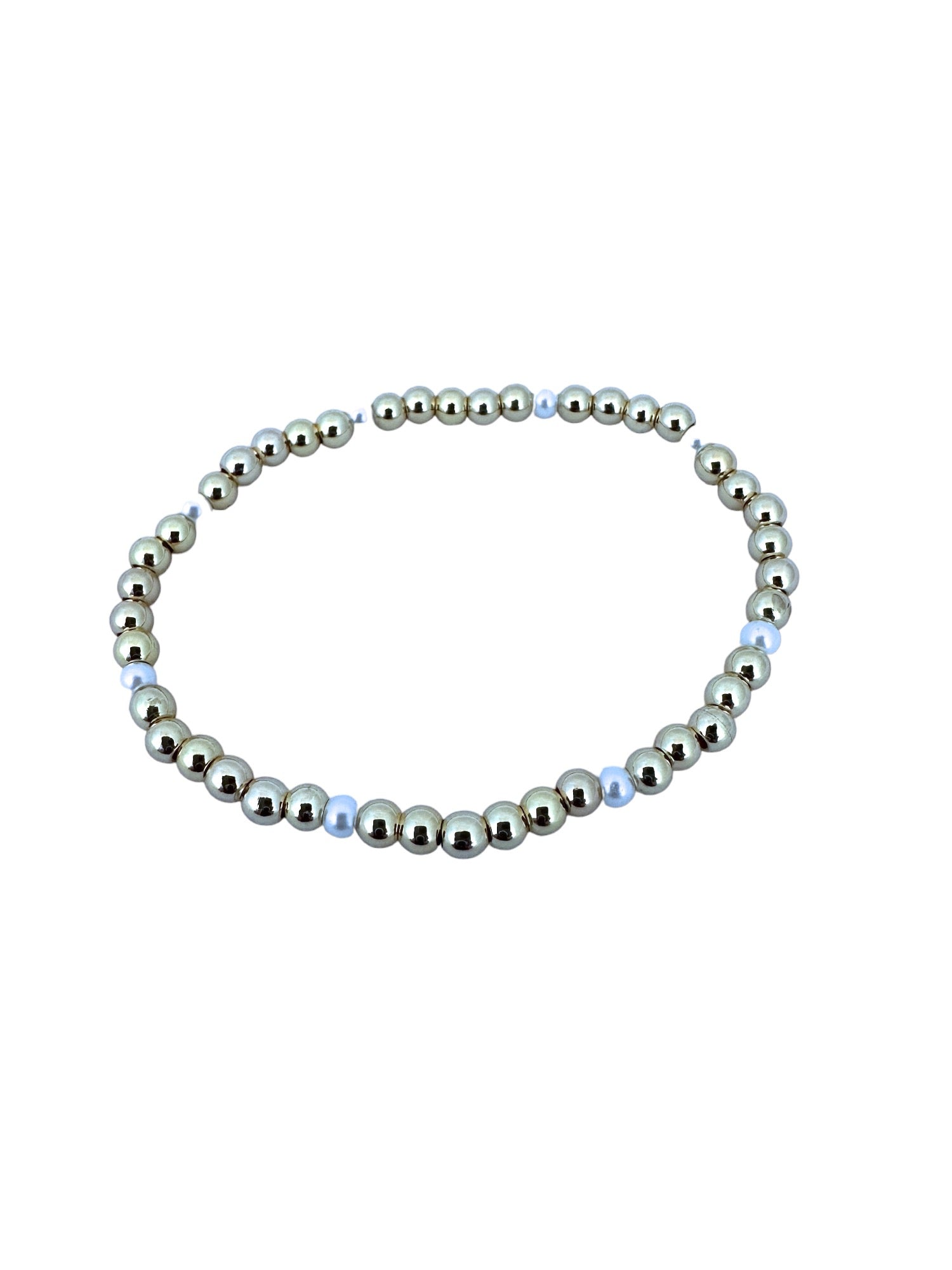 4mm Gold or Silver Ball Stretch Bracelet with Scattered Pearl Detail