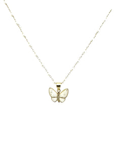 Pearl beads with White Enamel Butterfly Charm