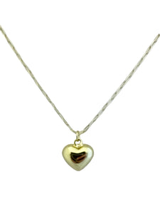 Shiny Gold Puffy Heart Necklace on Paperclip Chain