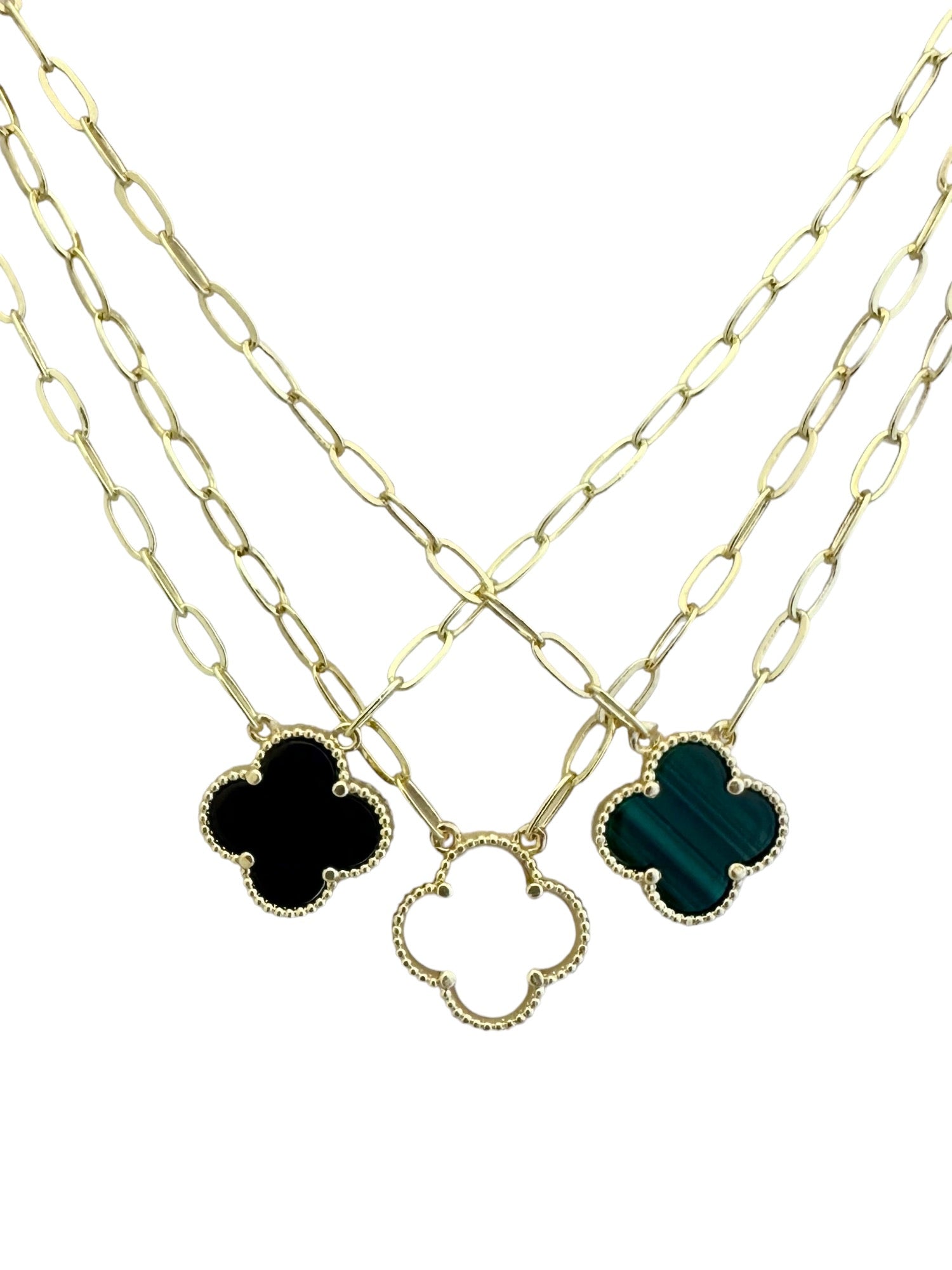 Clover on Gold Paperclip Chain Necklace