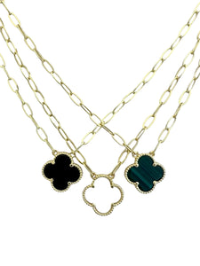 Clover on Gold Paperclip Chain Necklace