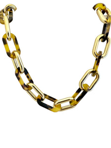 Shiny Gold Paperclip and Tortoise Necklace