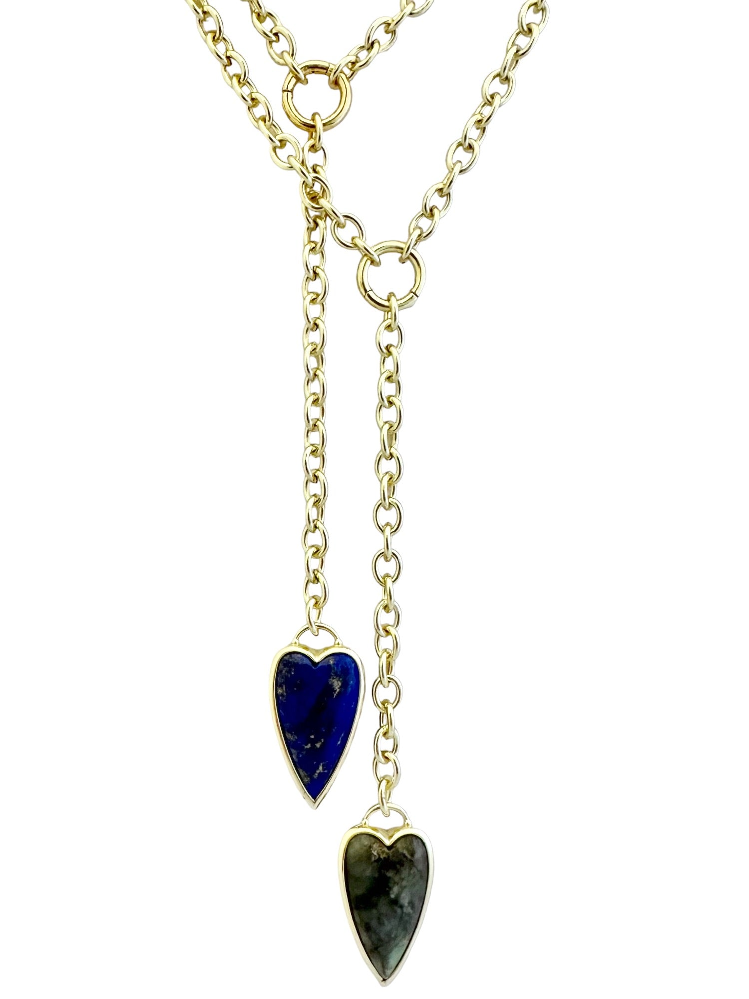 Puffy Heart Y Necklace on Gold Link Chain