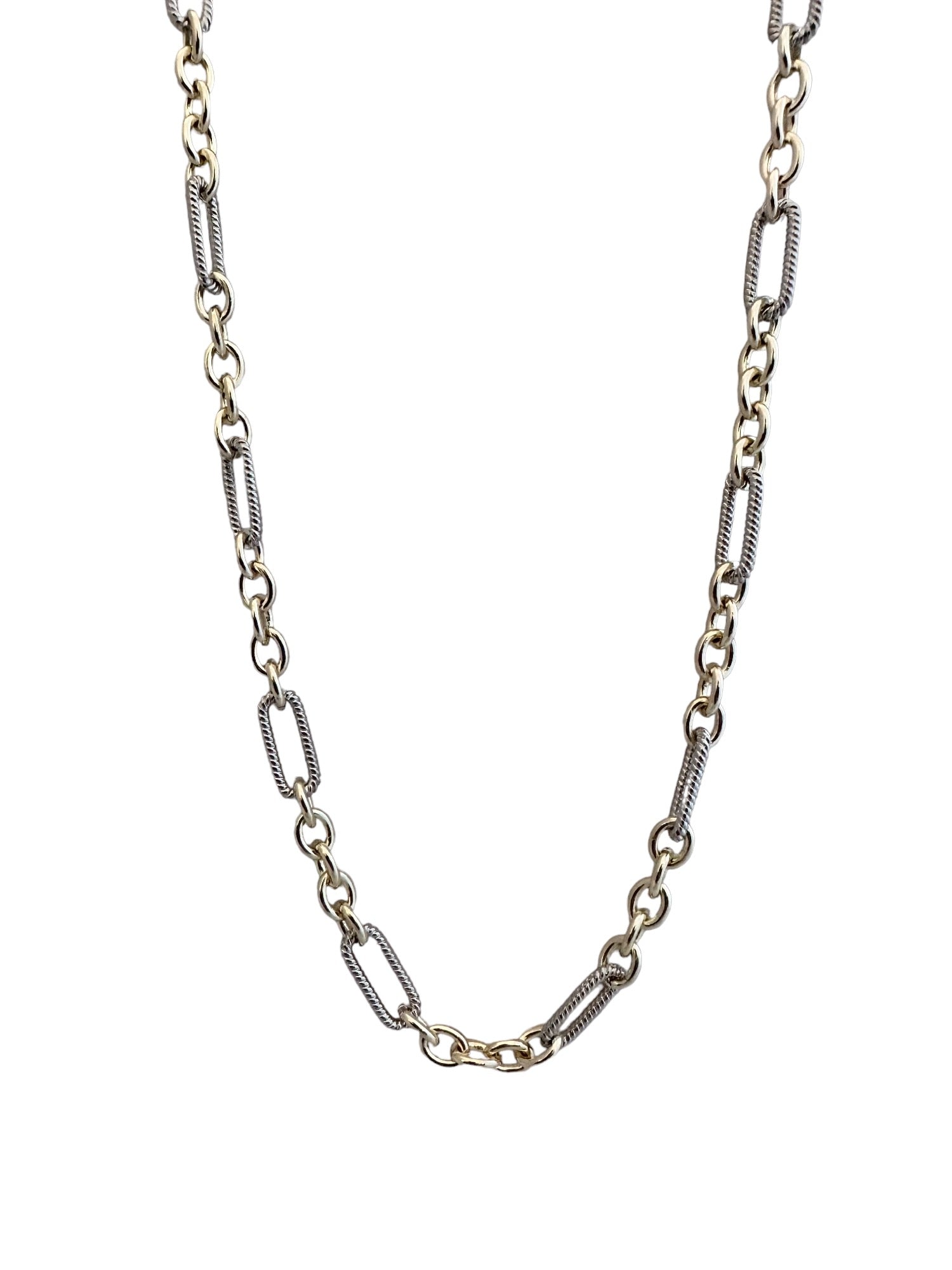 Gold and Silver Textured Link Long Neckalce