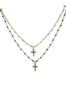 Cross Charm on Tiny Bead Necklace