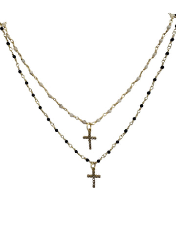 Cross Charm on Tiny Bead Necklace