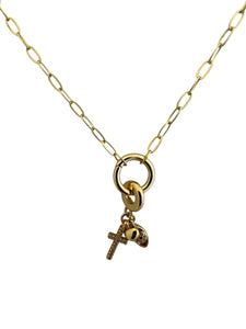 Gold Paperclip Charm Necklace with Cross