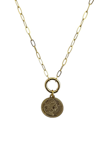 16" - 18" Gold Paperclip Necklace with Coin Charm