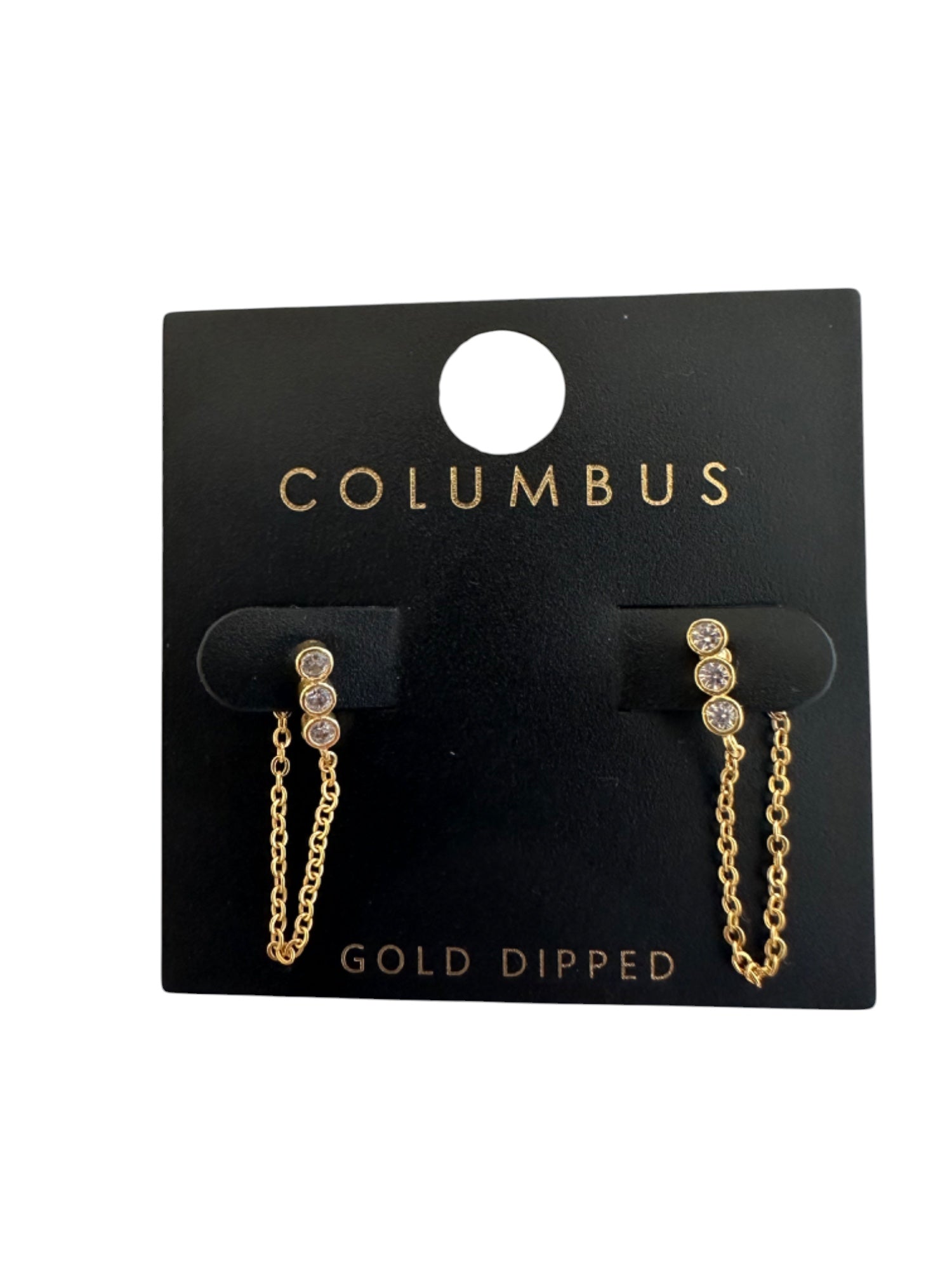 CZ Studs with Gold Chain Drop