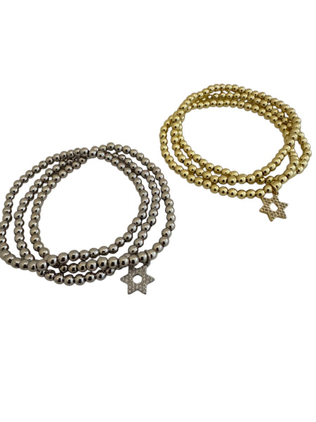 Ball Bracelet with CZ Star of David - Gold or Silver