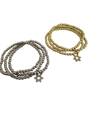 Star of David Gold or Silver 4mm Ball Bracelet Set