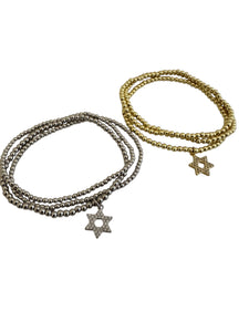 Star of David Gold or Silver 3mm Ball Bracelet Set