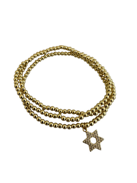 Star of David Gold or Silver 3mm Ball Bracelet Set