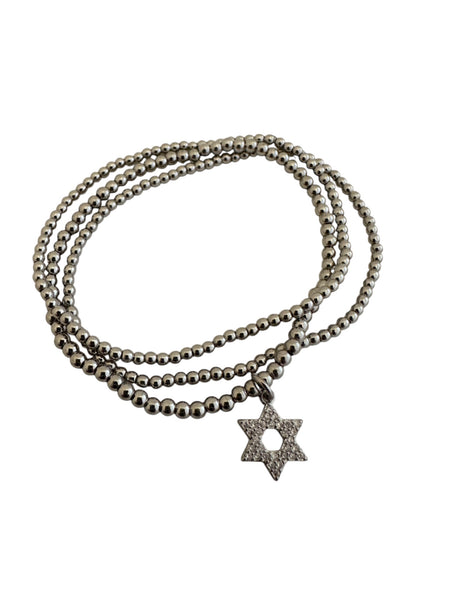 Star of David Gold or Silver 3mm Ball Bracelet Set