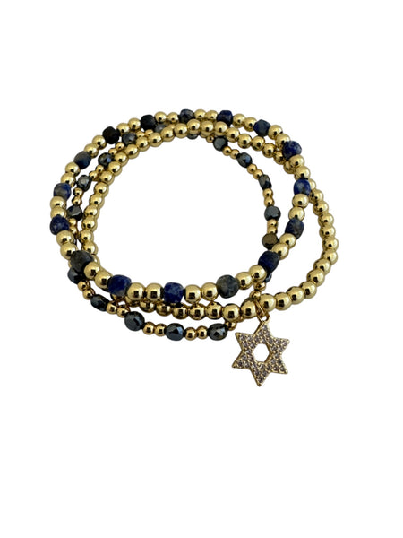 Ball Bracelet with CZ Star of David - Gold or Silver