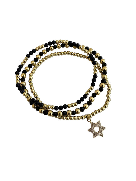 Ball Bracelet with CZ Star of David - Gold or Silver