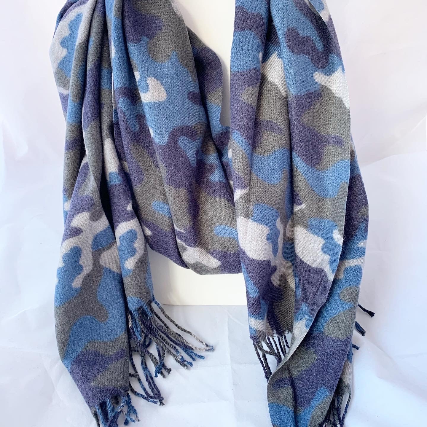 Camouflage Cashmere Feel Scarf with Fringe