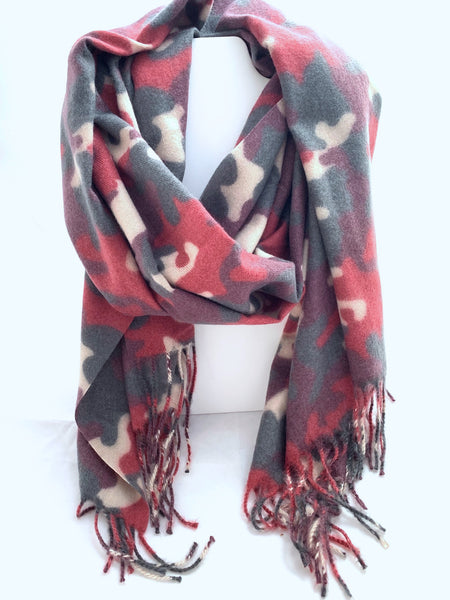 Camouflage Cashmere Feel Scarf with Fringe