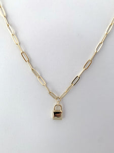 Gold Padlock Necklace on Paperclip Chain