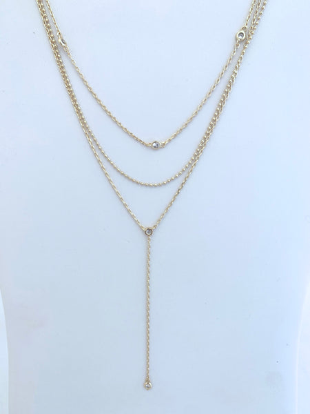 Triple Layered Y Necklace with CZ Detail