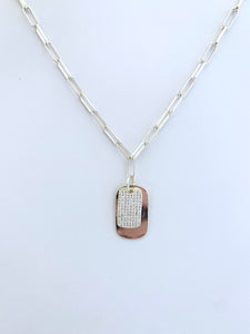 Gold Paperclip Necklace with Dog Tag Charms