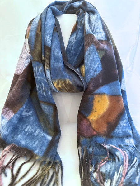 Geometric Pattern Cashmere Feel Scarf with Fringe