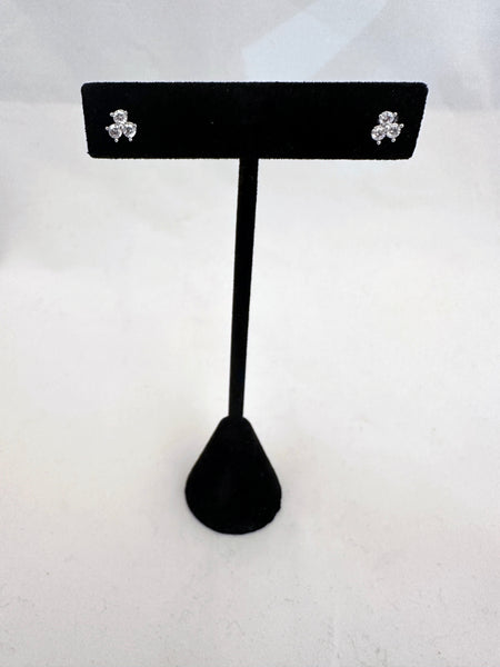 Triple CZ Solitaire Stud Earrings