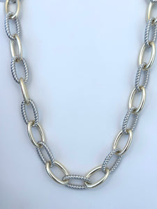 Gold and Silver Chunky Textured Oval Link Necklace