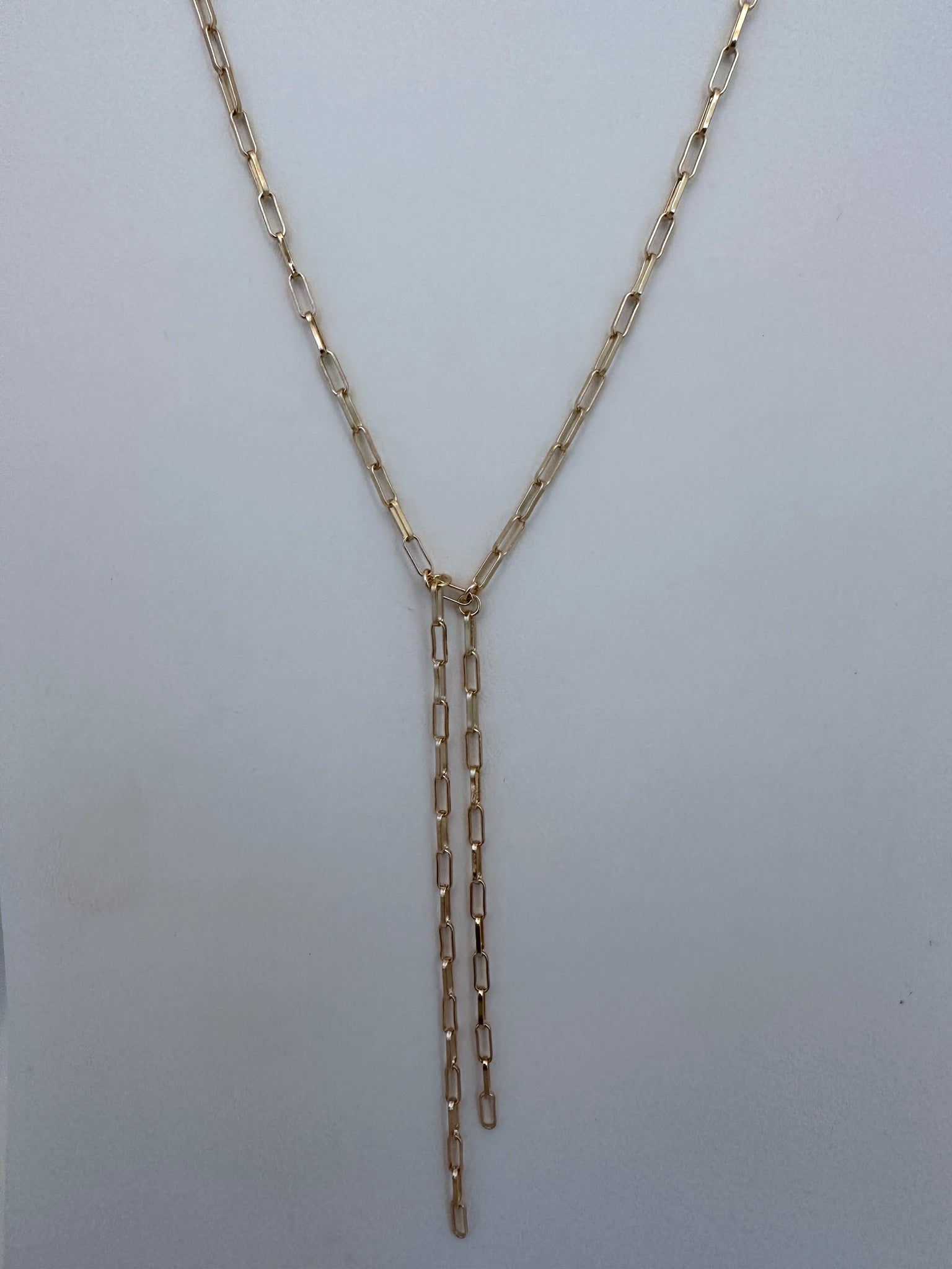 Shiny Gold Paperclip Chain Faux Lariat Y Necklace