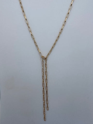 Shiny Gold Paperclip Chain Faux Lariat Y Necklace
