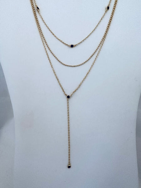Triple Layered Y Necklace with CZ Detail