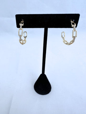 Gold Paperclip Hoop Earring with CZ Detail