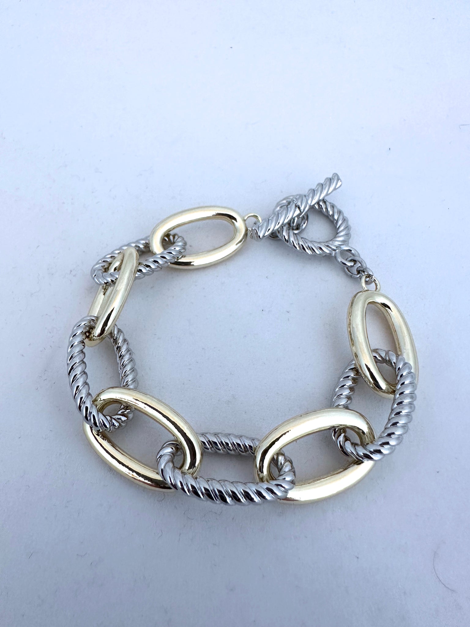Gold and Textured Silver Link Bracelet