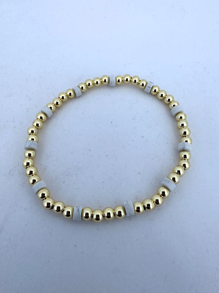 4mm Gold Ball Stretch Bracelet with Cylinder Color Detail