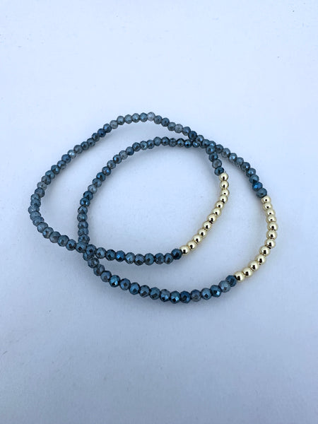 3mm Gold Ball Stretch Bracelet with Sparkly Faceted Beads