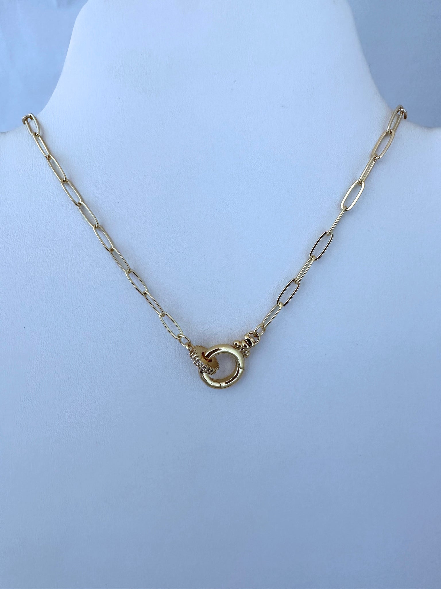 Interlocking Circles on Shiny Paperclip Chain with CZ Detail